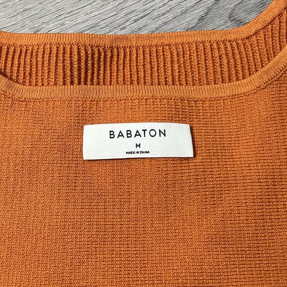 Aritzia Babaton Sculpt Knit Square Neck Cropped Tank Top Medium Orange Ribbed - Picture 3 of 5